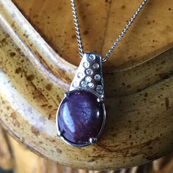 Natural Star Ruby Sterling Silver Necklace - Picture 1 of 11